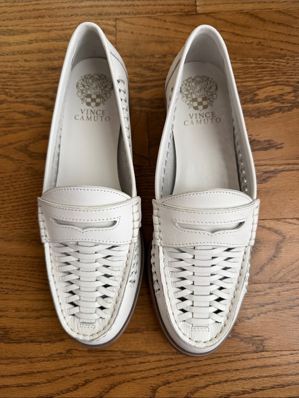 Vince Camuto Calie White Woven Leather Loafers - Slip-On Flats 7.5